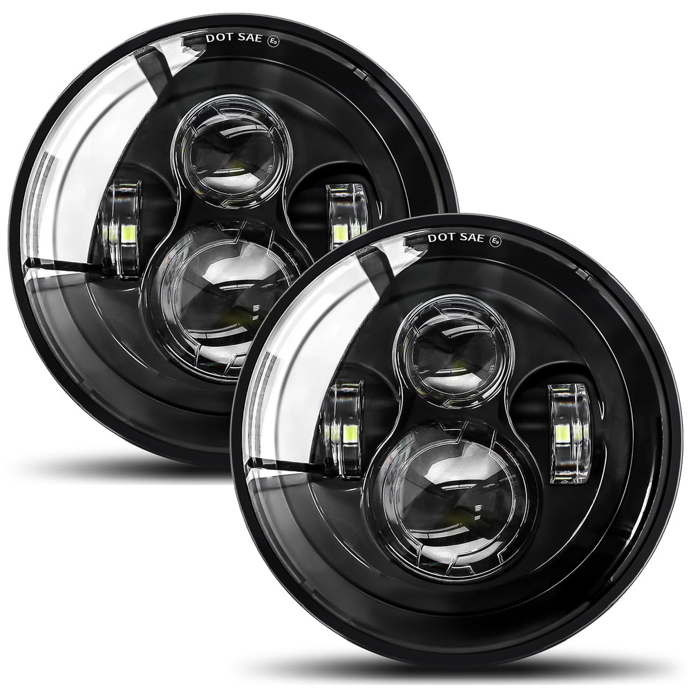 UNI-SHINE front view of paired 7-inch headlights showing crisp lenses and improved visibility