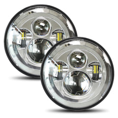UNI-SHINE front view chrome 7 inch headlight showing clean projector, bright upgrade