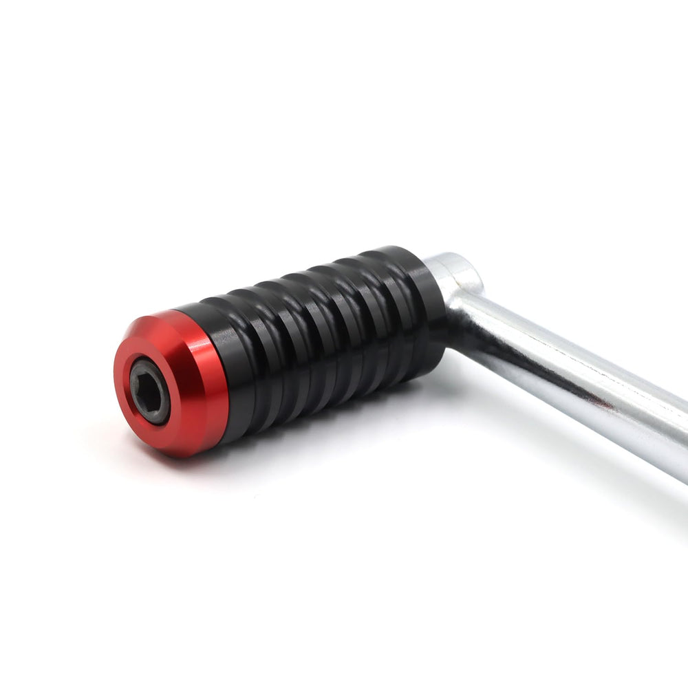 Unrestricted Walk shifter peg front view showing black and red finish and improved style