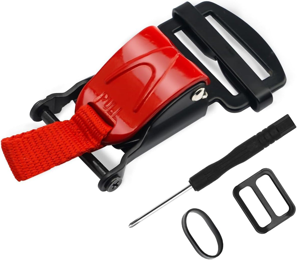 URLWALL front view of two stainless steel quick-release buckles showing compact design and durable finish