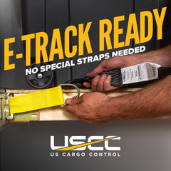 US Cargo Control spring E-Track fitting detail showing secure locking action