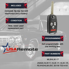 USARemote flip key electronics close-up showing preinstalled circuit and battery advantage