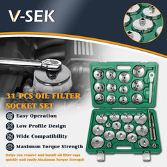 Close-up of V-SEK cup socket stamped metric markings for quick size identification