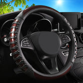 vaitarkli front view of brown steering wheel cover showing fit and style