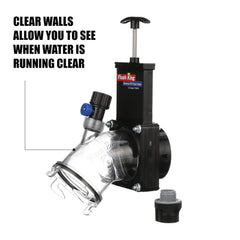 Valterra clear chamber close-up showing visible water flow for rinse verification