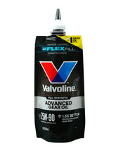 Valvoline pouch front view showing FlexFill branding and easy-pour benefit