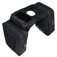 Vanlison front view of tank bag showing compartments and waterproof fabric benefit