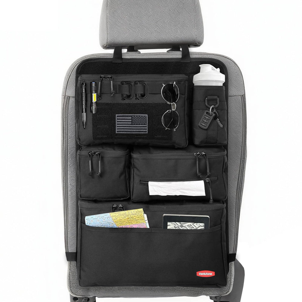 Vanlutone front view of organizer showing full pocket layout and quick access