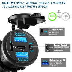 VANONE closeup of USB-C/USB-A ports and on/off switch, fast-charge convenience