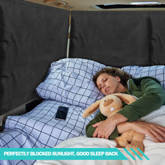 VANPET installed rear divider curtain creating private shaded backseat