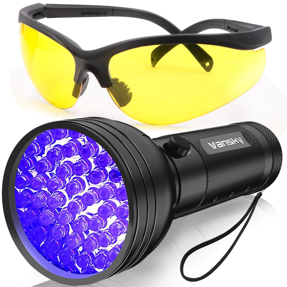 Vansky front view of flashlight and glasses showing compact kit and quick detection