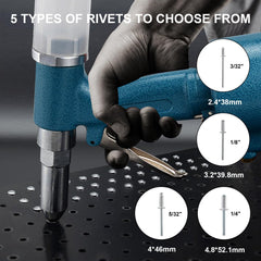 Vanwoke in use installing a pop rivet in sheet metal - faster assembly