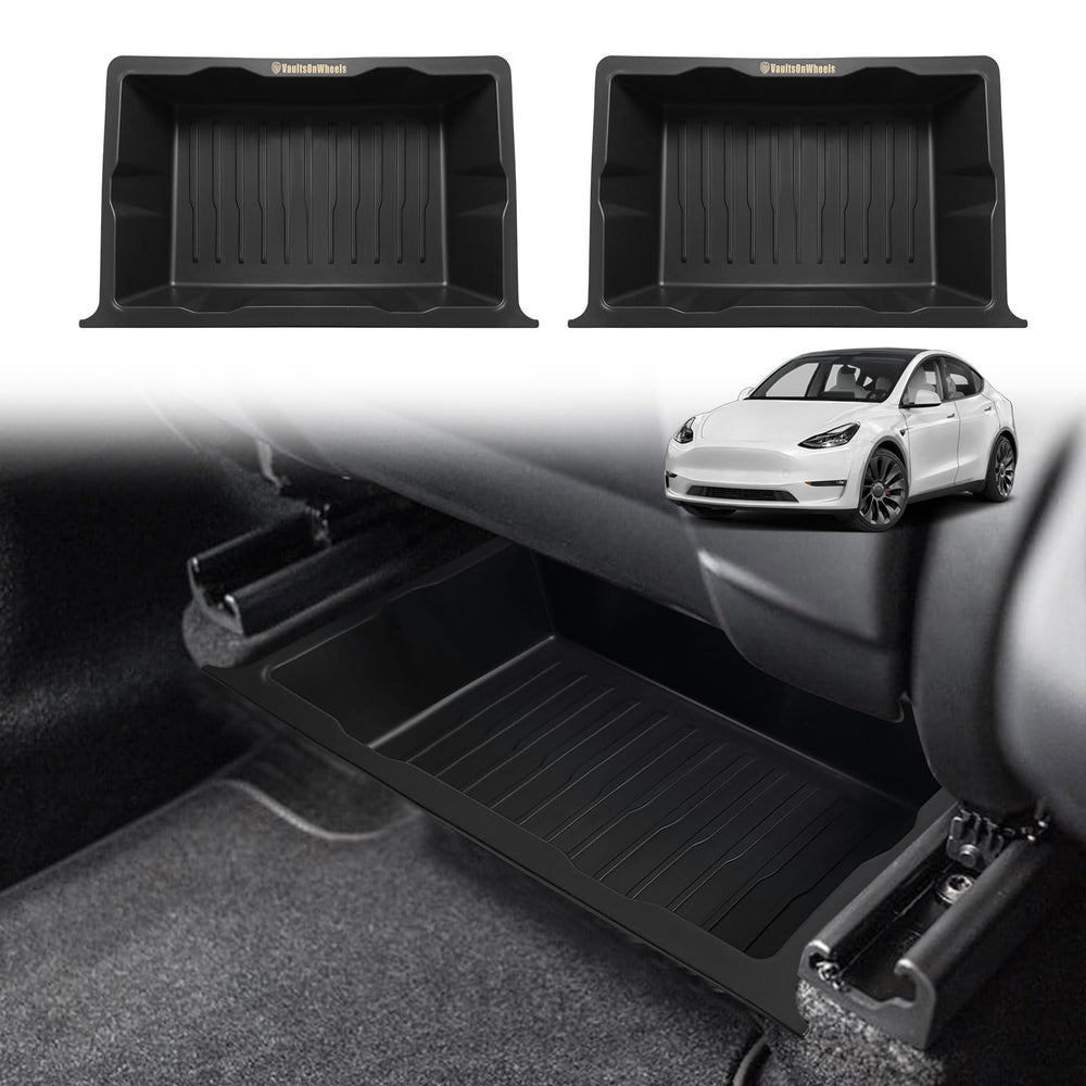 VaultsOnWheels front packaging showing both underseat storage bins and included strips benefit tidy storage
