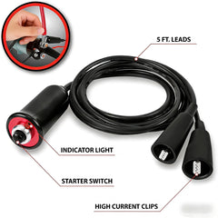 VCC insulated alligator clips detail ensuring secure battery connection
