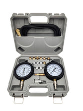 VCT front kit layout showing gauges, hose, and 14 adapters for versatile diagnostics