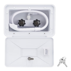 VECKYJL front exterior shower box showing sleek white finish and neat fit