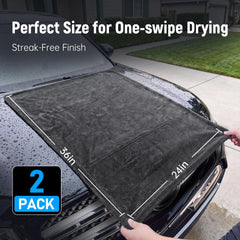 Veco drying towel on hood of SUV, demonstrates streak-free finish