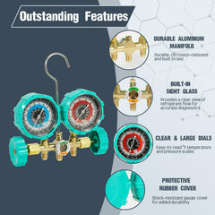 VECOTOOLS clear gauge dials and rubber guards showing easy-to-read pressure and temperature