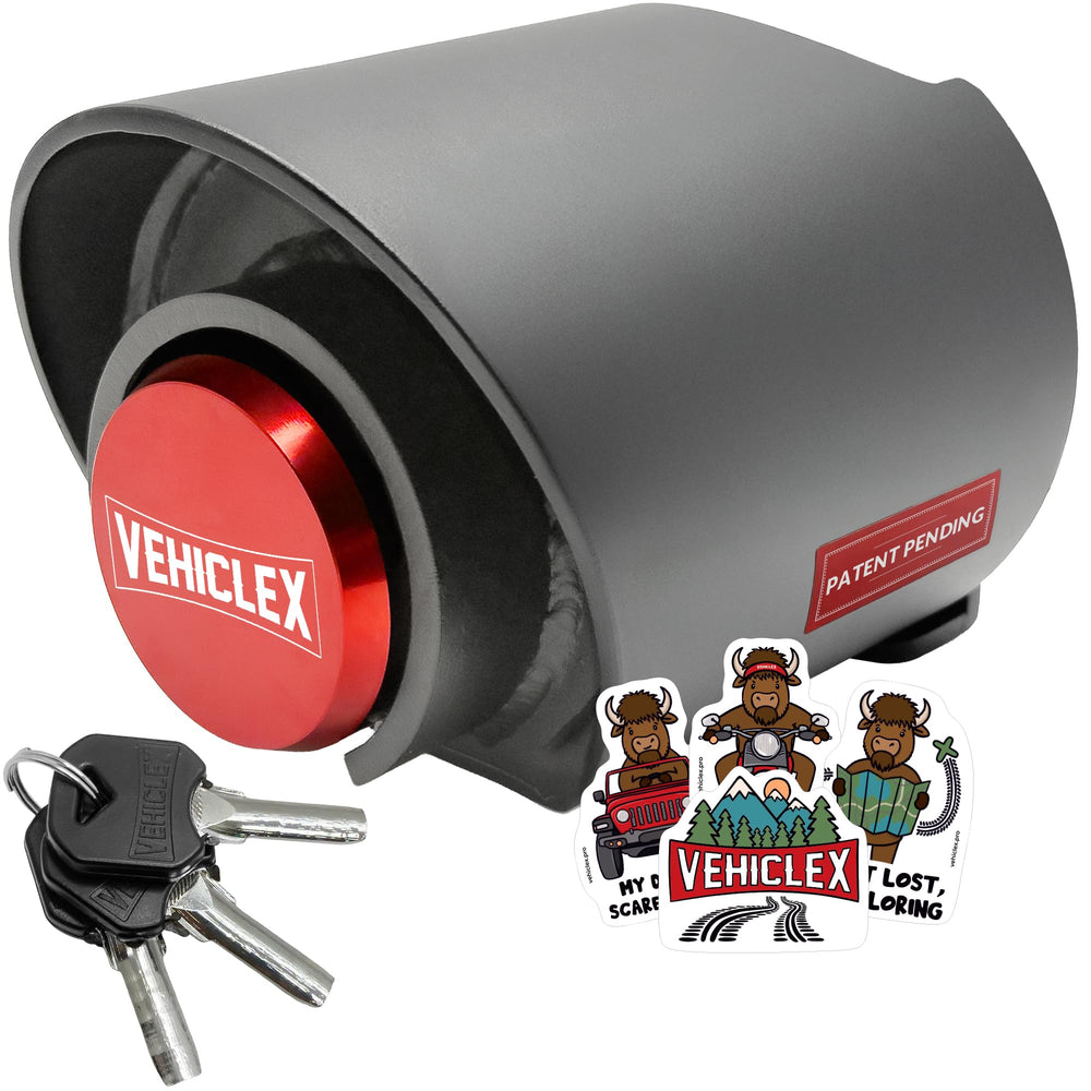 Vehiclex front view of coupler lock showing secure fit and easy identification