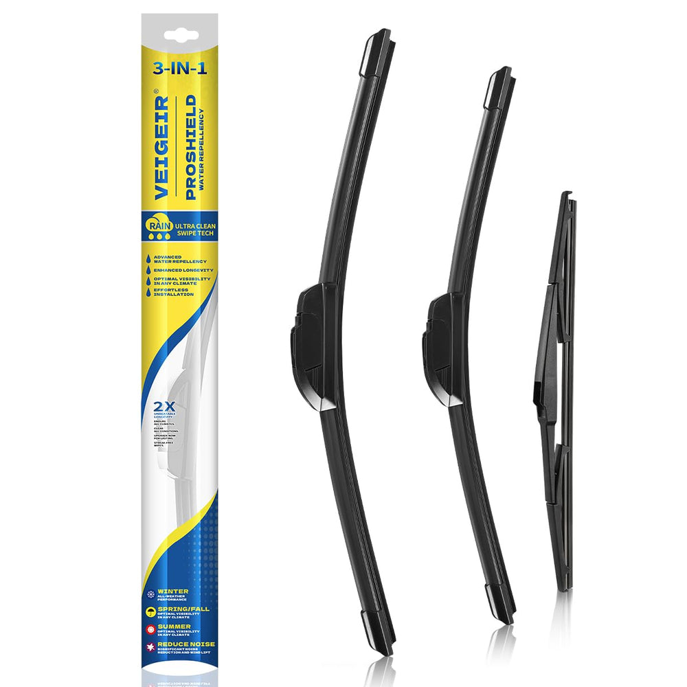 VEIGEIR packaging front view showing complete 3-pack and included blade sizes
