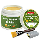 Velluxor front jar and kit showing included brush and towel benefits easy use