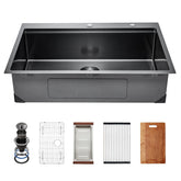 VEVOR front view of 33 inch sink showing spacious single bowl and ledge benefit