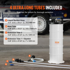 VEVOR suction hose detail highlighting flexible hose for precise fluid removal