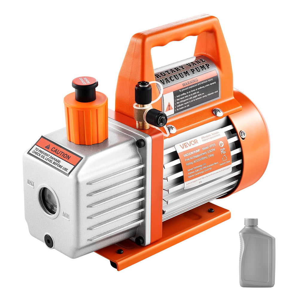 VEVOR front view of vacuum pump showing compact durable design and portability