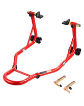 VEVOR front view of rear wheel stand showing stable frame and red finish benefits stability