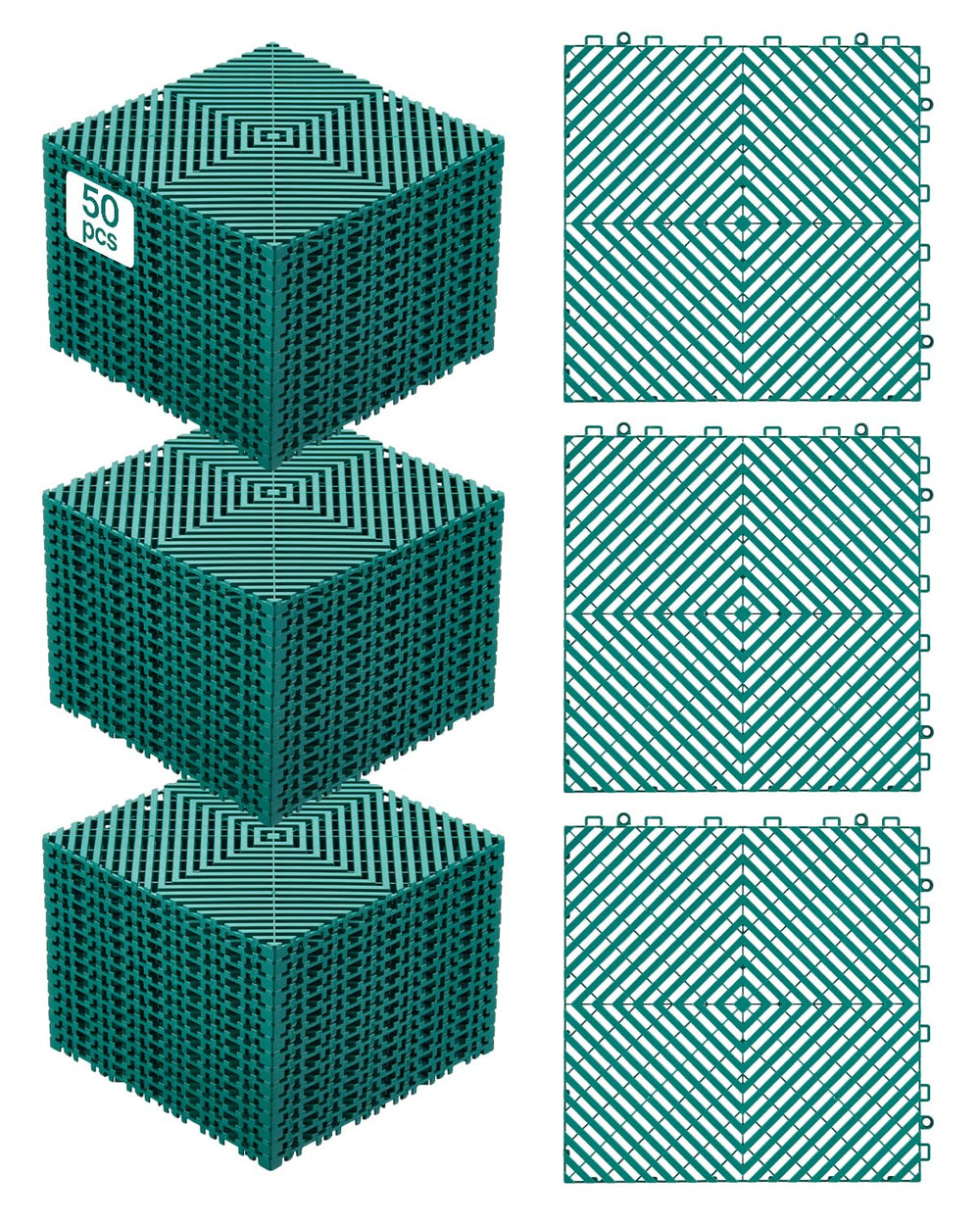 VEVOR front packaging showing 50-piece drainage mat set and benefits