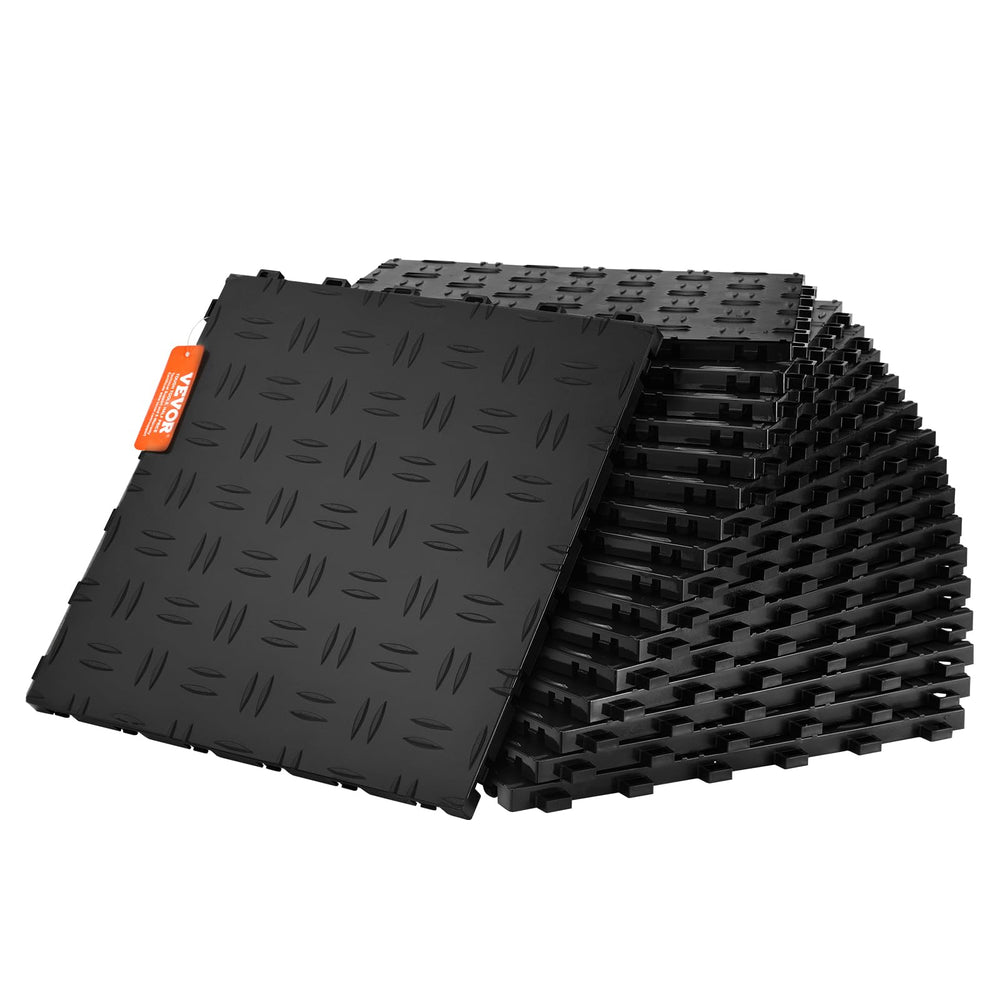 VEVOR front pack of 25 garage tiles showing box and contents for easy installation