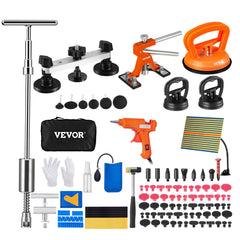 VEVOR front packaging showing full 117-piece dent repair kit and organized tools