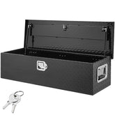 VEVOR front view of black diamond plate toolbox showing sturdy storage