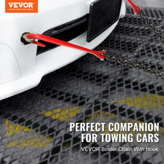 VEVOR close-up of 3/8" G80 chain link showing strength and wear resistance