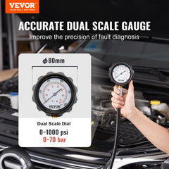VEVOR large gauge closeup with clear psi/bar readout for accurate diagnosis