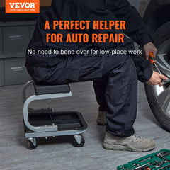 VEVOR rolling creeper side profile highlighting low seat height benefit easier undercarriage access