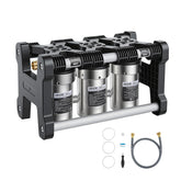 VEVOR front view of the 3-stage RV water filter showing compact housing and ports for easy hookup