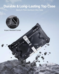VEVOR open top case with two helmets inside demonstrating ample 65L capacity and organization