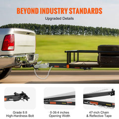 VEVOR tow bar side profile illustrating strong alloy steel construction and load-bearing shape