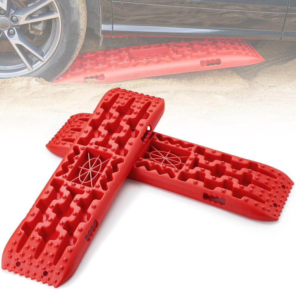 VEVOR traction boards front packaging showing red recovery mats and storage bag for easy transport