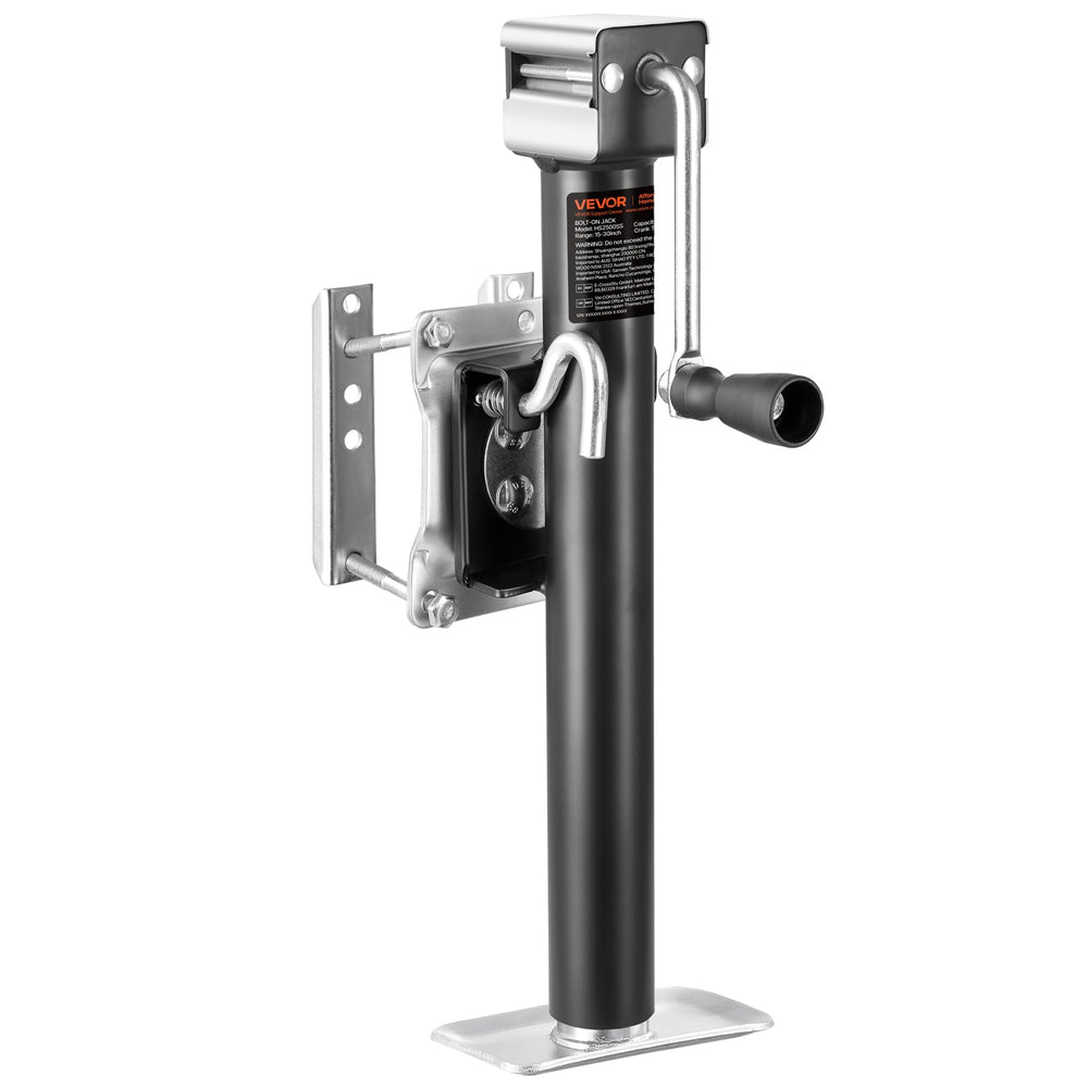 VEVOR trailer jack front-mounted view showing stable bolt-on mount and reliable support