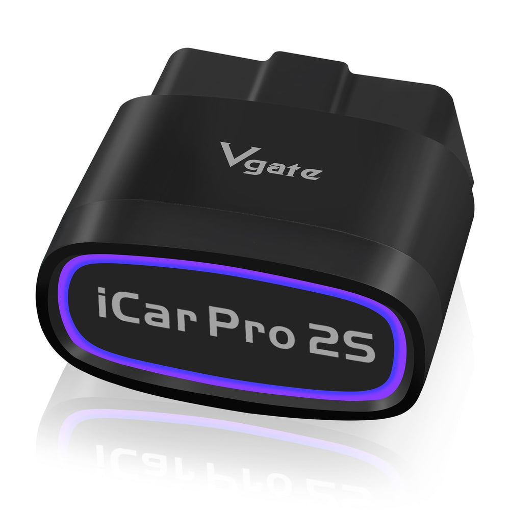 Vgate iCar Pro 2S front view showing compact plug design and quick diagnostics