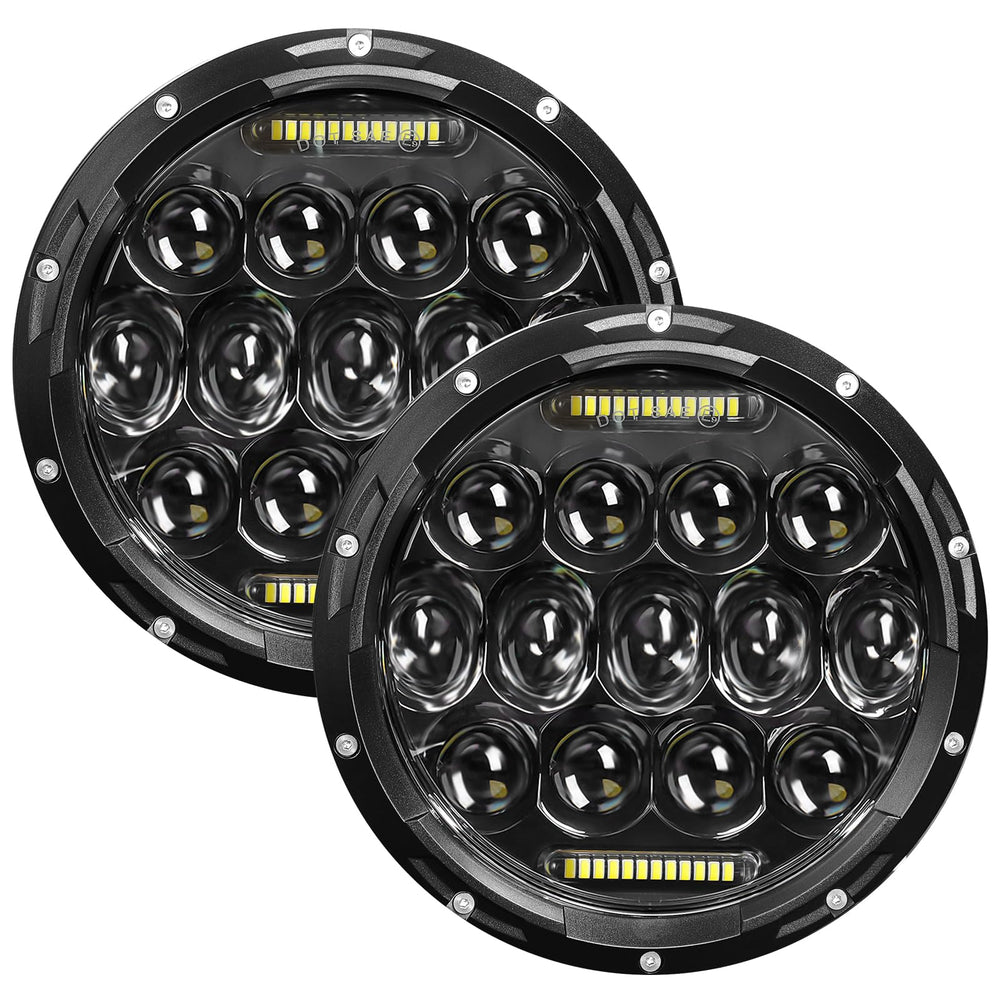 VI9000 front view of 7-inch black headlight showing clean beam and fitment benefit