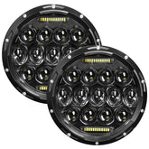 VI9000 front view of 7-inch black headlight showing clean beam and fitment benefit