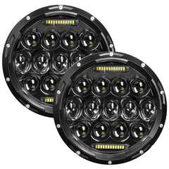 VI9000 front view of 7-inch black headlight showing clean beam and fitment benefit