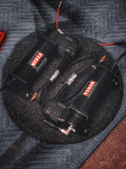 VIAIR compressors installed under hood demonstrating space-saving fit and easier fills