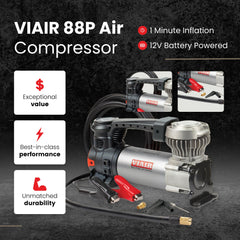 VIAIR 88P canvas carrying case open with compressor and organized accessories for quick grab-and-go