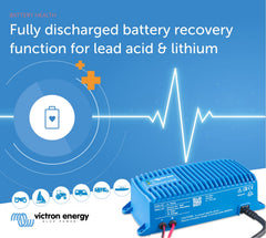 Victron Energy size comparison next to hand showing compact form factor for tight spaces