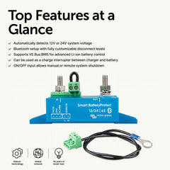 Victron Energy closeup of Bluetooth LED and seven-segment display for easy status checks and configuration