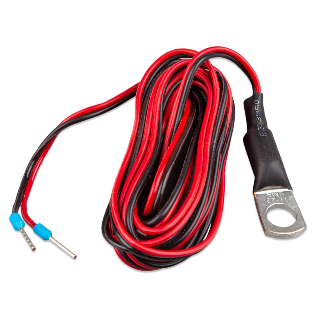 Victron Energy front view of temperature sensor showing connector and cable, ensuring system compatibility